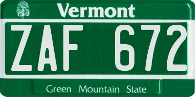 VT license plate ZAF672