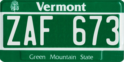 VT license plate ZAF673