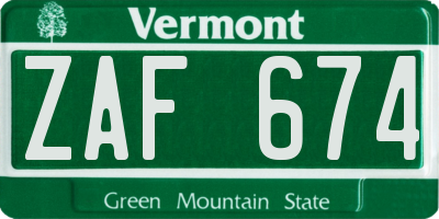 VT license plate ZAF674