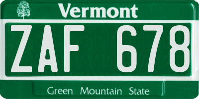 VT license plate ZAF678