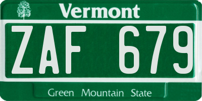 VT license plate ZAF679