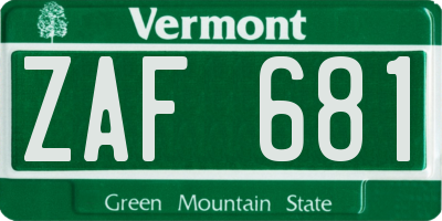 VT license plate ZAF681