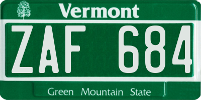 VT license plate ZAF684