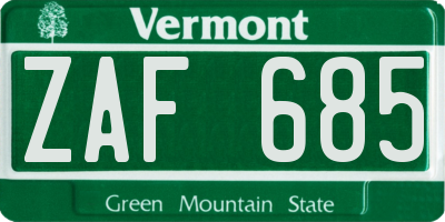 VT license plate ZAF685