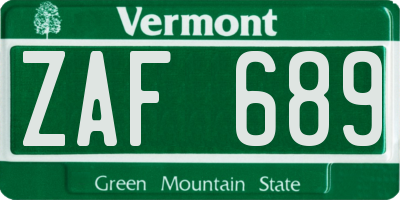 VT license plate ZAF689