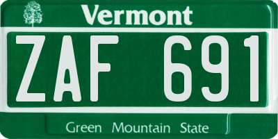 VT license plate ZAF691