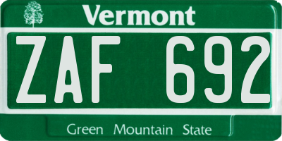 VT license plate ZAF692