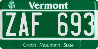 VT license plate ZAF693