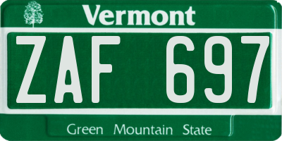 VT license plate ZAF697