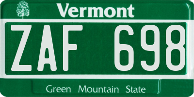 VT license plate ZAF698