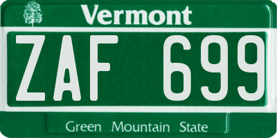 VT license plate ZAF699