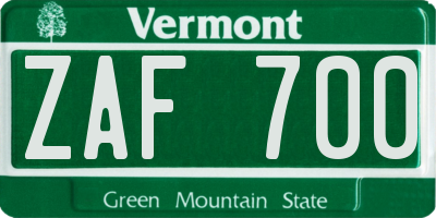 VT license plate ZAF700