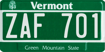 VT license plate ZAF701