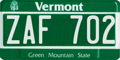 VT license plate ZAF702