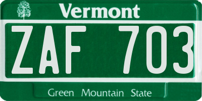 VT license plate ZAF703