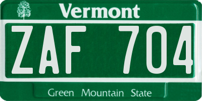 VT license plate ZAF704