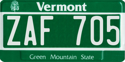 VT license plate ZAF705