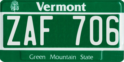 VT license plate ZAF706