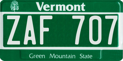 VT license plate ZAF707
