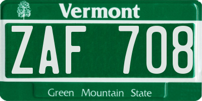 VT license plate ZAF708