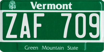 VT license plate ZAF709