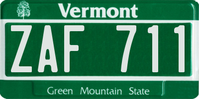 VT license plate ZAF711