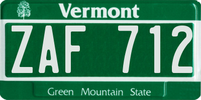 VT license plate ZAF712