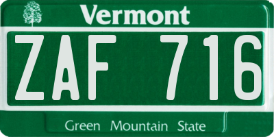 VT license plate ZAF716