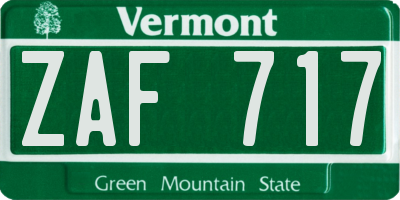 VT license plate ZAF717