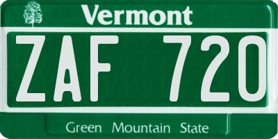 VT license plate ZAF720