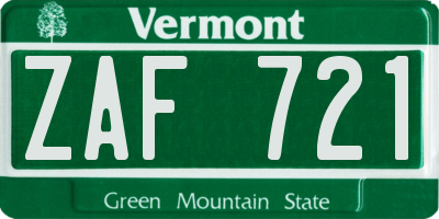VT license plate ZAF721