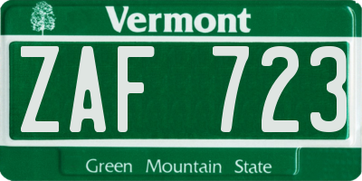 VT license plate ZAF723