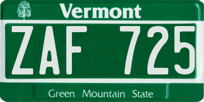 VT license plate ZAF725