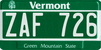 VT license plate ZAF726