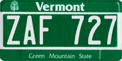 VT license plate ZAF727
