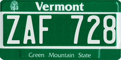 VT license plate ZAF728