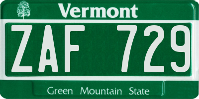 VT license plate ZAF729