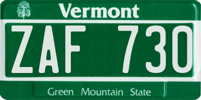 VT license plate ZAF730