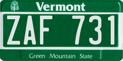 VT license plate ZAF731