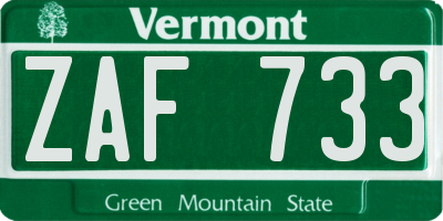 VT license plate ZAF733