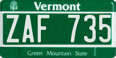 VT license plate ZAF735