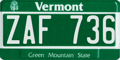 VT license plate ZAF736