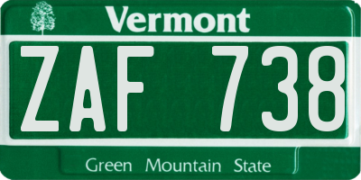 VT license plate ZAF738