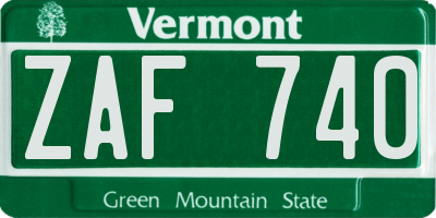 VT license plate ZAF740