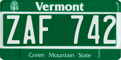 VT license plate ZAF742