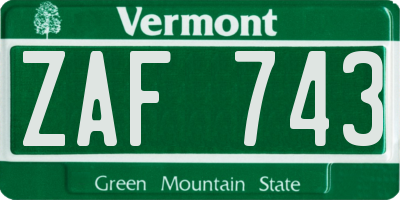 VT license plate ZAF743