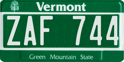 VT license plate ZAF744