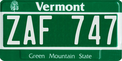 VT license plate ZAF747