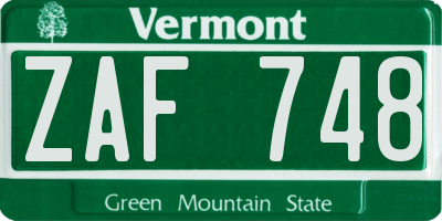 VT license plate ZAF748