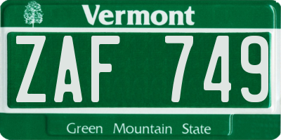 VT license plate ZAF749